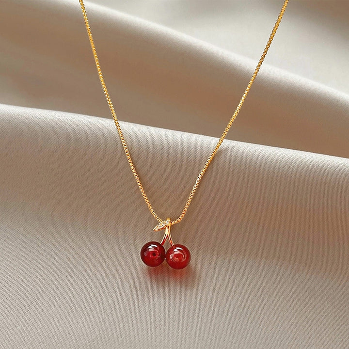 Women Necklace Elegant Golden Slim Chain Dainty Lightweight Gift Hypoallergenic Red Cherries Pendant Necklace Fashion Image 1