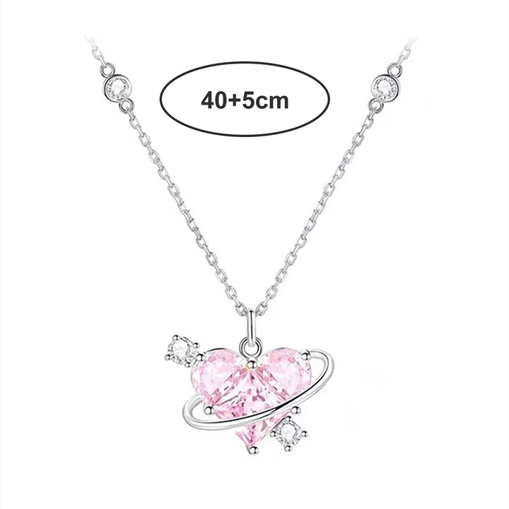 Planet Necklace Heart Shining Faux Crystal Geometric Shaped Electroplating Dress Up Luxury Lady Planet Pendant Necklace Image 6