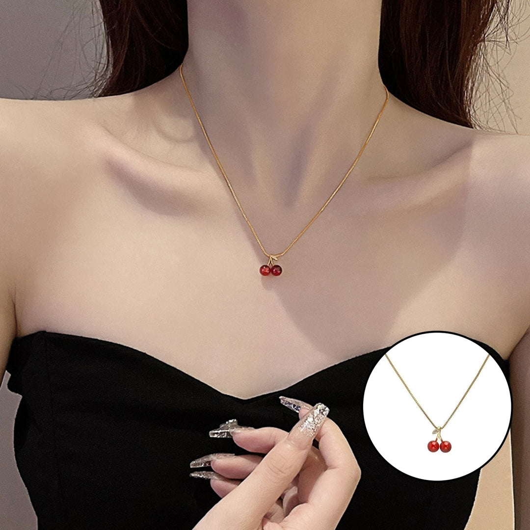 Women Necklace Elegant Golden Slim Chain Dainty Lightweight Gift Hypoallergenic Red Cherries Pendant Necklace Fashion Image 2