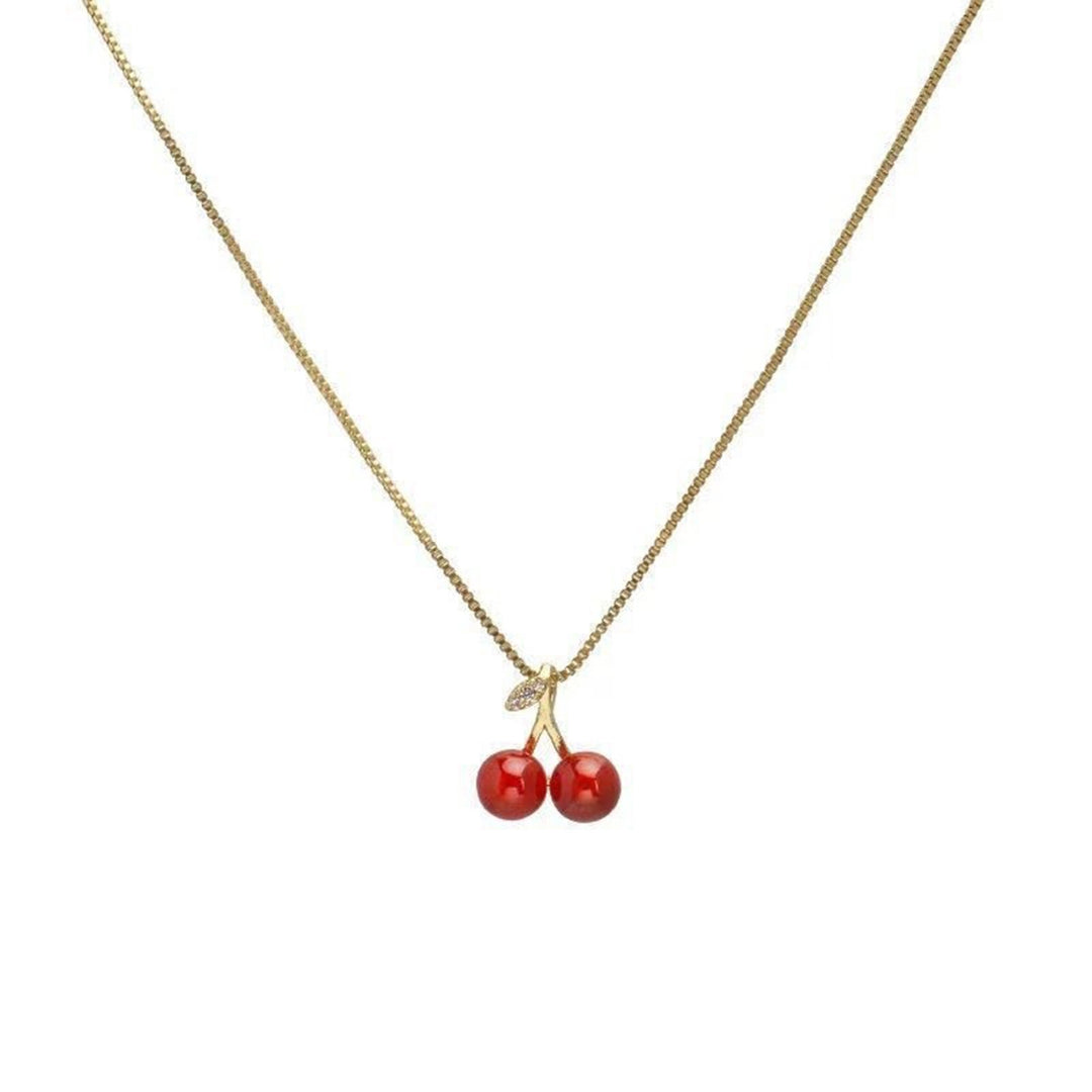 Women Necklace Elegant Golden Slim Chain Dainty Lightweight Gift Hypoallergenic Red Cherries Pendant Necklace Fashion Image 4