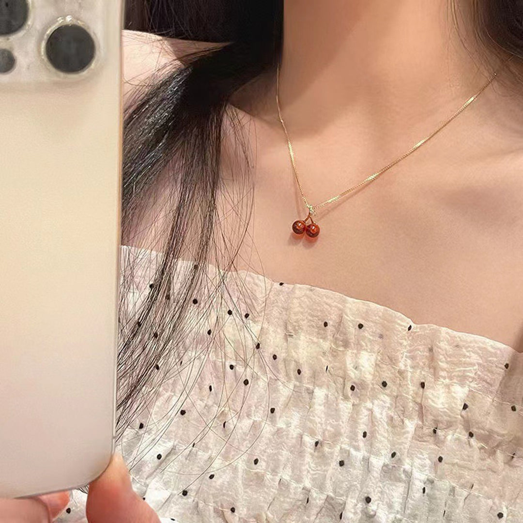 Women Necklace Elegant Golden Slim Chain Dainty Lightweight Gift Hypoallergenic Red Cherries Pendant Necklace Fashion Image 10