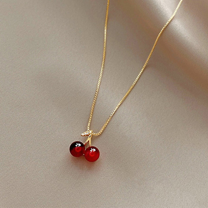 Women Necklace Elegant Golden Slim Chain Dainty Lightweight Gift Hypoallergenic Red Cherries Pendant Necklace Fashion Image 12