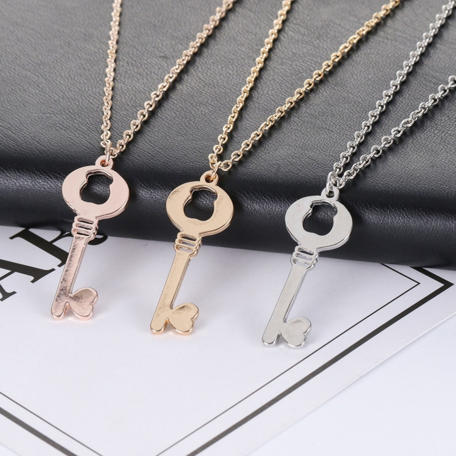 Women Necklace Key Pendant Necklace Solid Color Hollow Out Colorfast Stainless Chain Neck Decoration Jewelry Lady Image 1