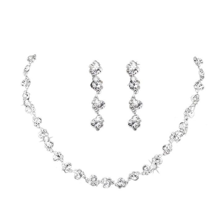 1 Set Earrings Necklace Set Geometric Rhinestones Jewelry Shiny Plated Bridal Jewelry Set for Prom Image 2