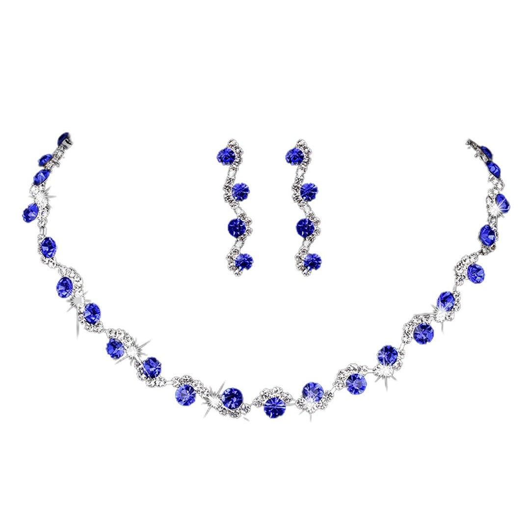 1 Set Earrings Necklace Set Geometric Rhinestones Jewelry Shiny Plated Bridal Jewelry Set for Prom Image 1