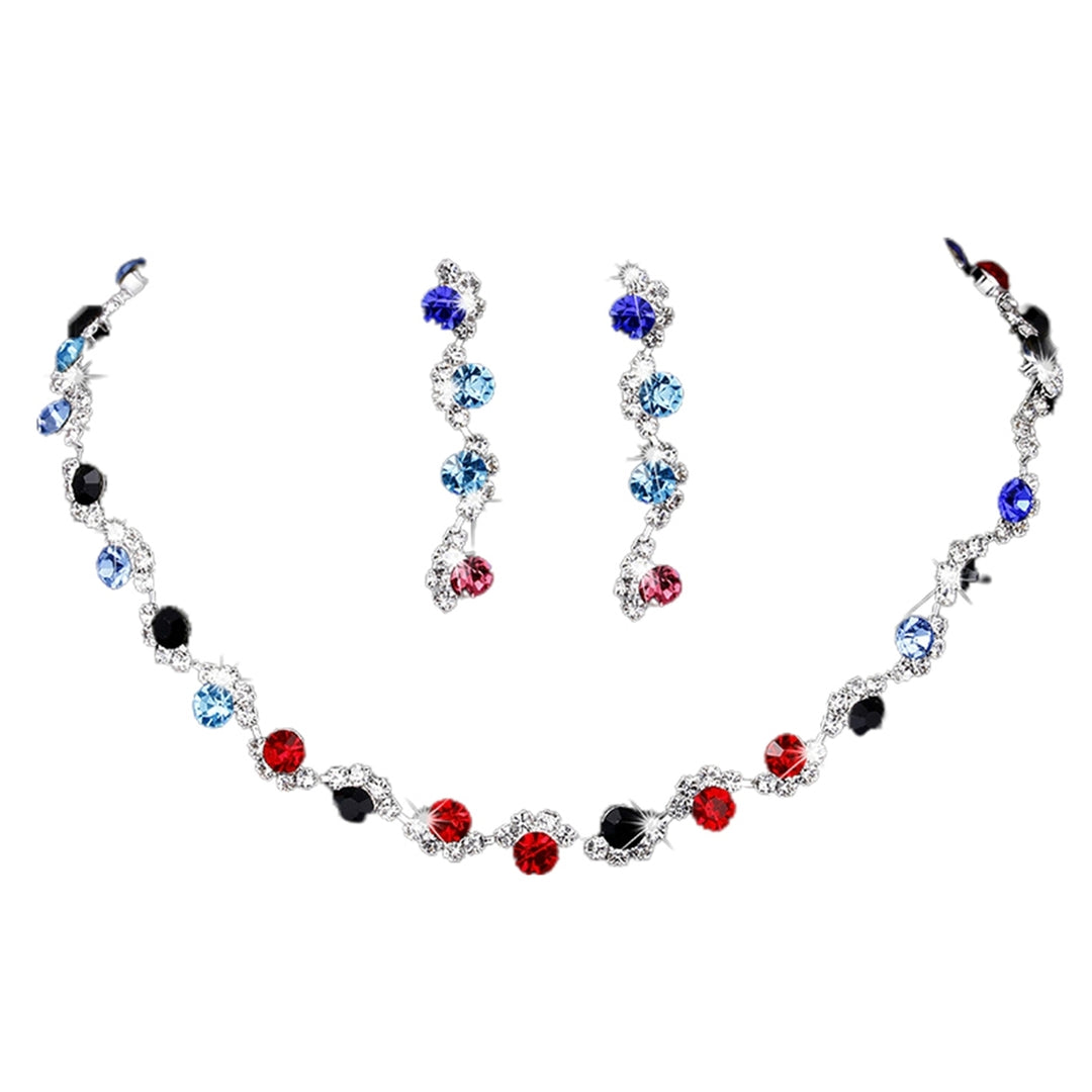 1 Set Earrings Necklace Set Geometric Rhinestones Jewelry Shiny Plated Bridal Jewelry Set for Prom Image 4