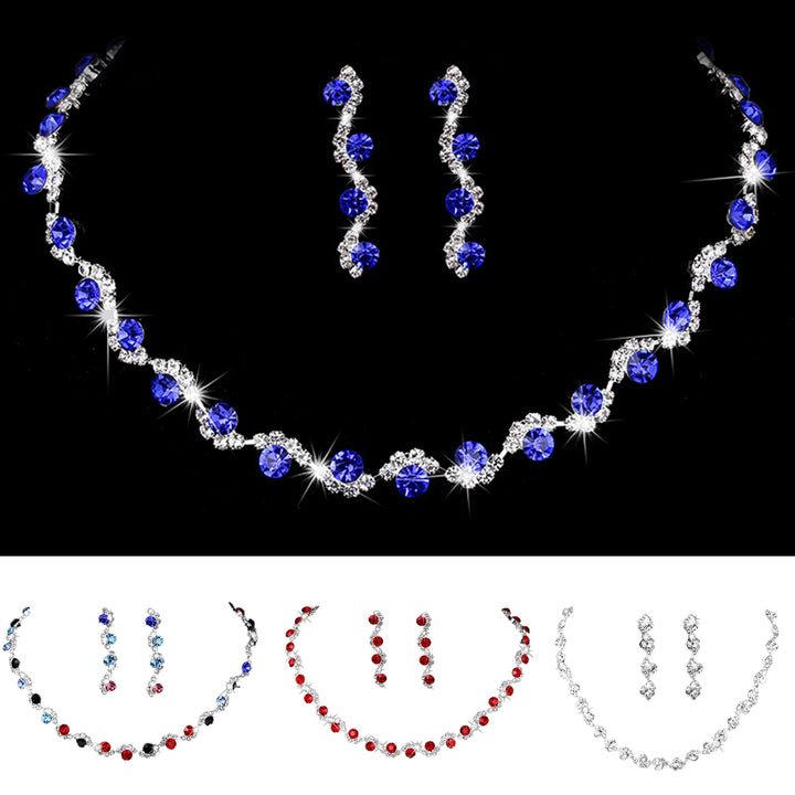 1 Set Earrings Necklace Set Geometric Rhinestones Jewelry Shiny Plated Bridal Jewelry Set for Prom Image 6