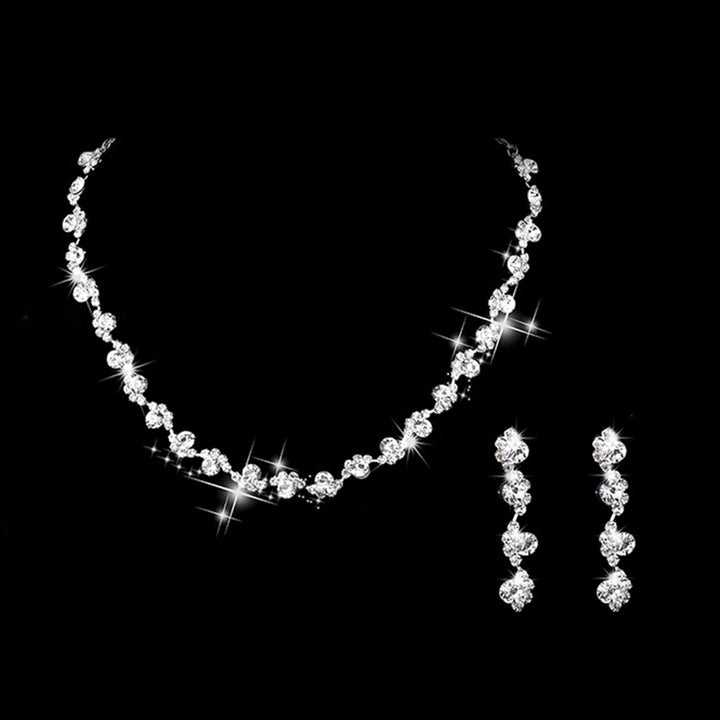 1 Set Earrings Necklace Set Geometric Rhinestones Jewelry Shiny Plated Bridal Jewelry Set for Prom Image 8