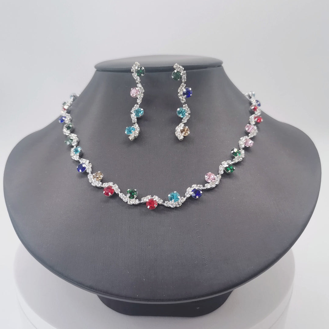 1 Set Earrings Necklace Set Geometric Rhinestones Jewelry Shiny Plated Bridal Jewelry Set for Prom Image 9