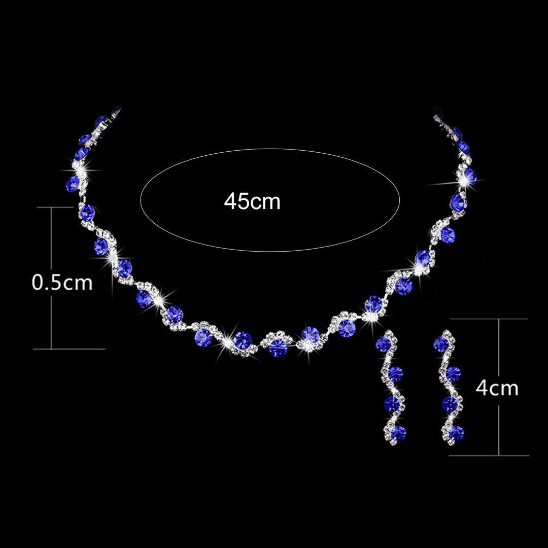 1 Set Earrings Necklace Set Geometric Rhinestones Jewelry Shiny Plated Bridal Jewelry Set for Prom Image 10
