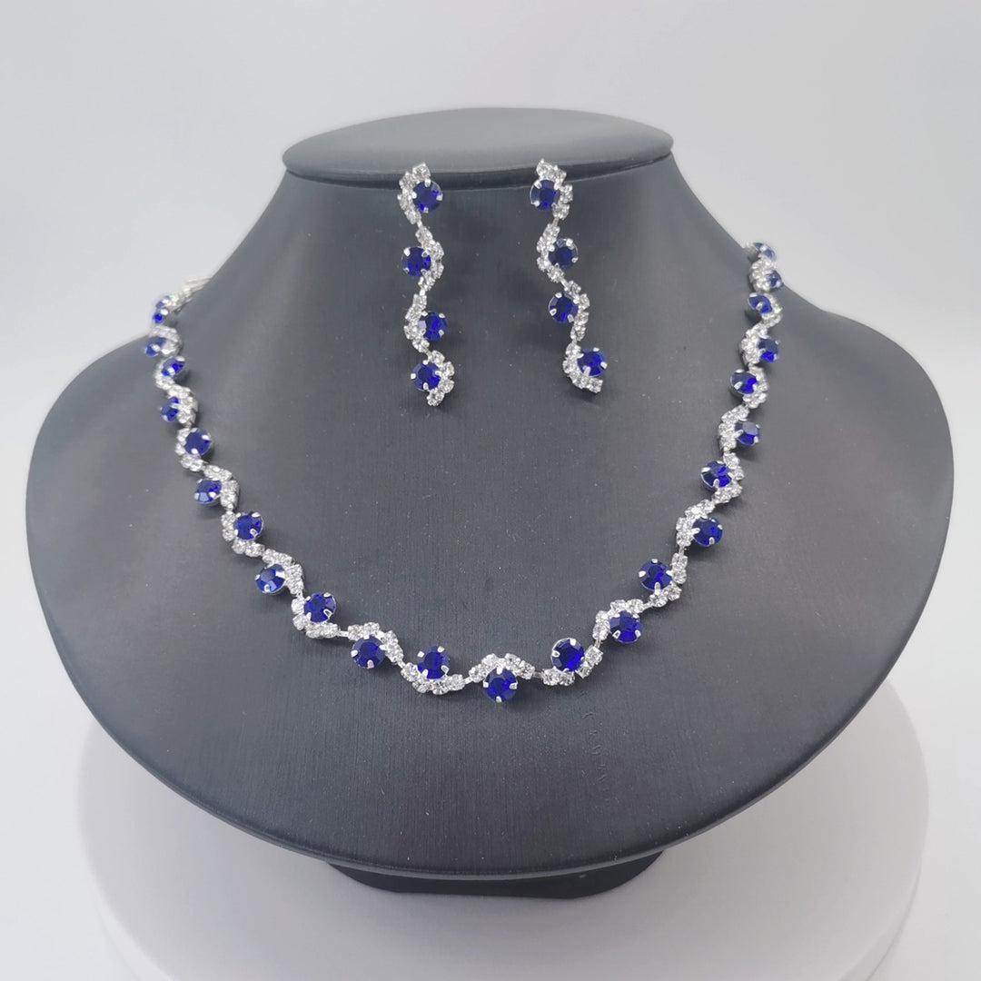 1 Set Earrings Necklace Set Geometric Rhinestones Jewelry Shiny Plated Bridal Jewelry Set for Prom Image 11