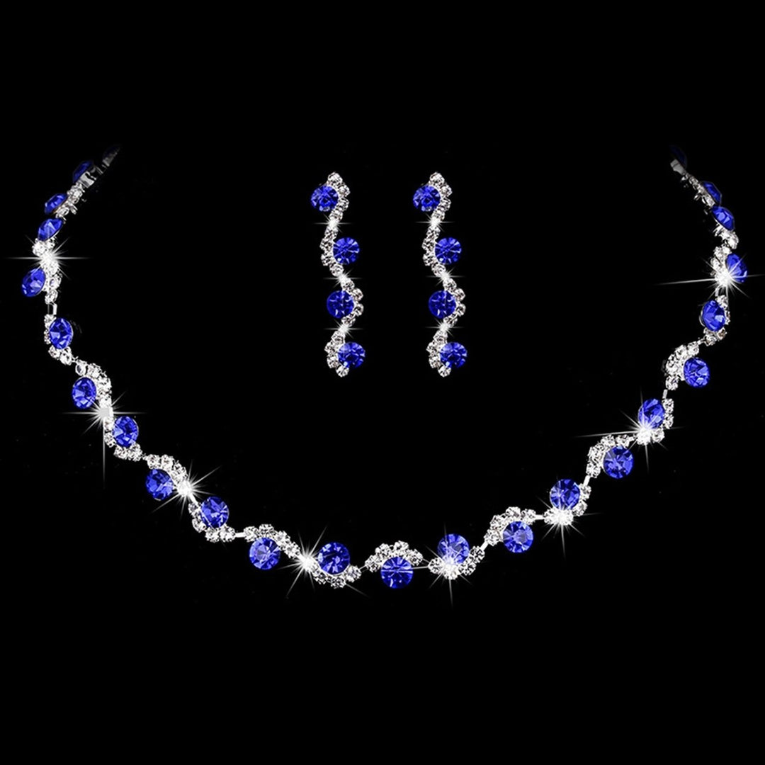 1 Set Earrings Necklace Set Geometric Rhinestones Jewelry Shiny Plated Bridal Jewelry Set for Prom Image 12