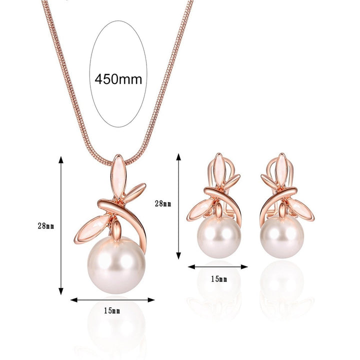 1 Set Women Necklace Earrings Bowknot Faux Pearl Jewelry Plated Bow Stud Earrings Necklace for Festival Image 6