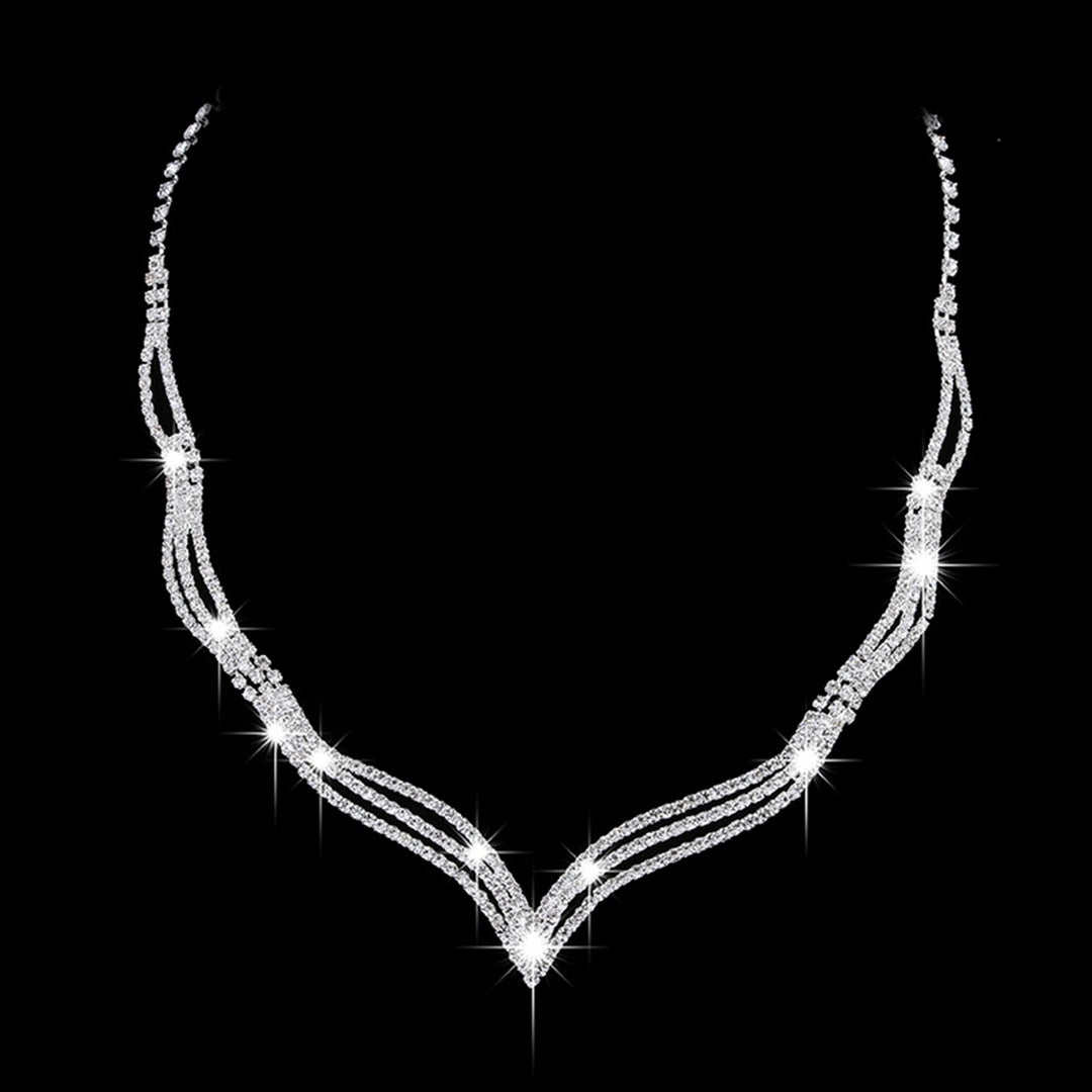 2Pcs/Set Geometry Shape Exquisite Workmanship Necklace Earrings Set Noble Shining Rhinestone Choker Necklace Drop Image 4