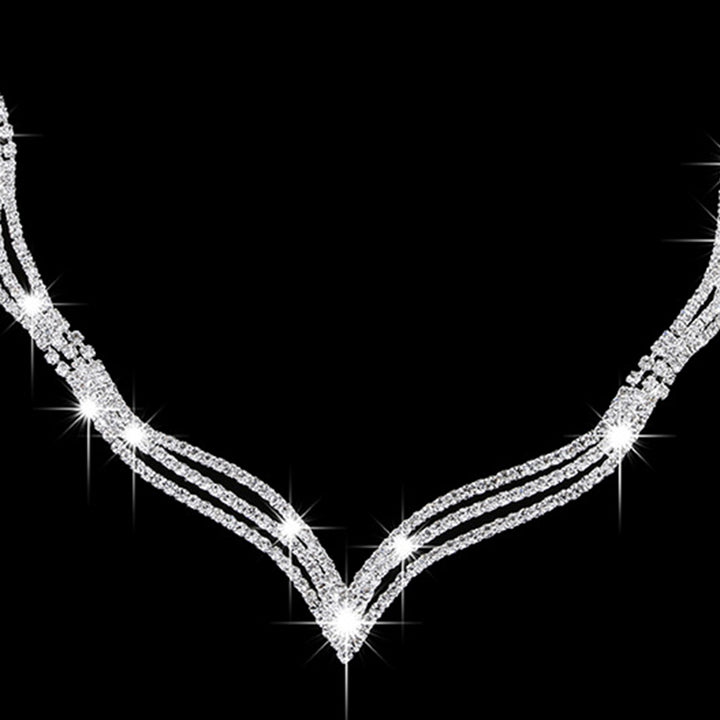 2Pcs/Set Geometry Shape Exquisite Workmanship Necklace Earrings Set Noble Shining Rhinestone Choker Necklace Drop Image 9