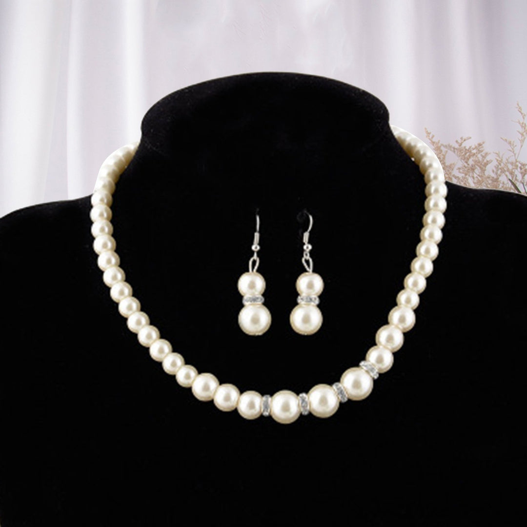 1 Set Wedding Jewelry Set Exquisite Inlaid Artistic Faux Pearl Necklace Earring Bracelet for Banquet Image 3