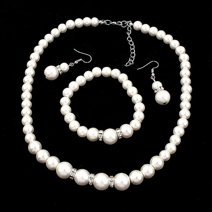 1 Set Wedding Jewelry Set Exquisite Inlaid Artistic Faux Pearl Necklace Earring Bracelet for Banquet Image 7