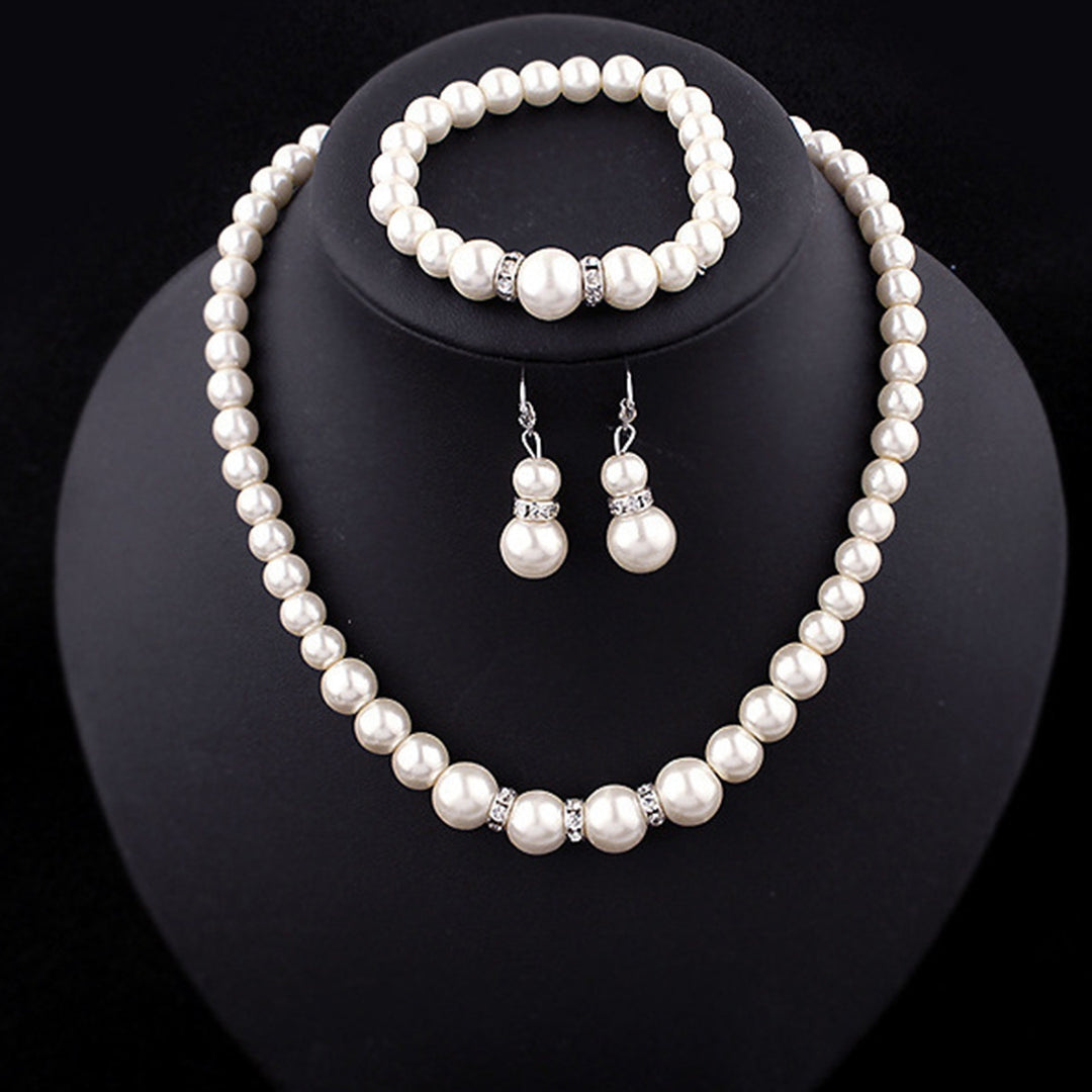1 Set Wedding Jewelry Set Exquisite Inlaid Artistic Faux Pearl Necklace Earring Bracelet for Banquet Image 9