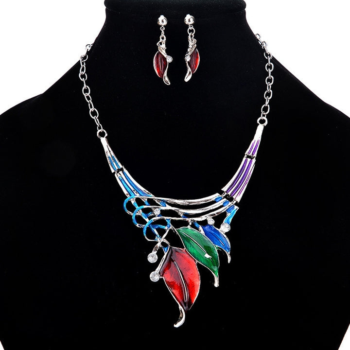1 Set Dangle Earrings Oil-dropping Multi-layers Crossed Rhinestone Enamel Leaf Statement Necklace Kit Fashion Jewelry Image 7