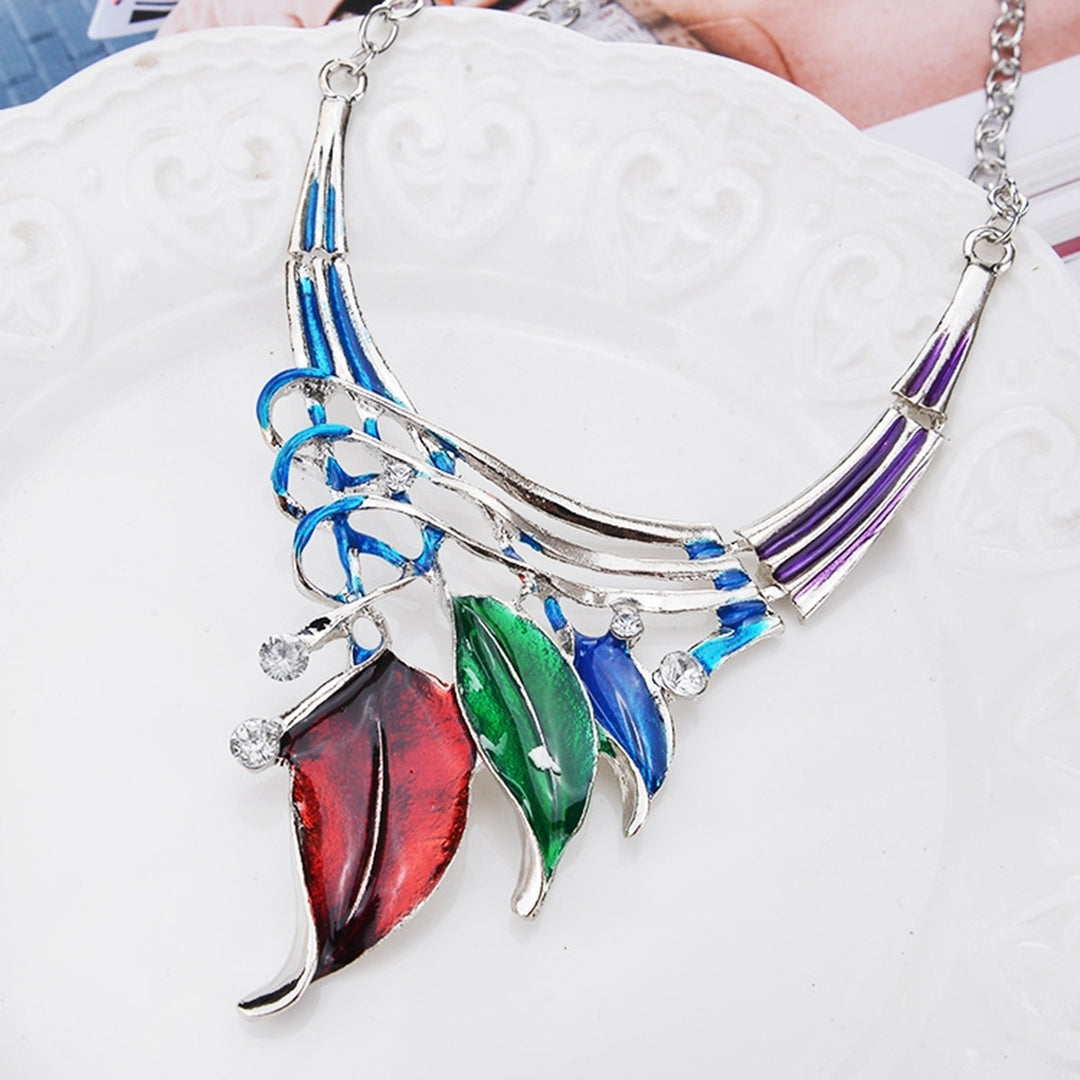 1 Set Dangle Earrings Oil-dropping Multi-layers Crossed Rhinestone Enamel Leaf Statement Necklace Kit Fashion Jewelry Image 8