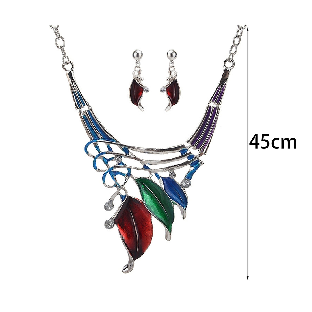 1 Set Dangle Earrings Oil-dropping Multi-layers Crossed Rhinestone Enamel Leaf Statement Necklace Kit Fashion Jewelry Image 12
