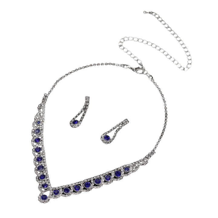 1 Set Bride Necklace Elegant Bling Blue Rhinestone Ladies Necklace Waterdrop Earrings Kit Wedding Jewelry Image 4