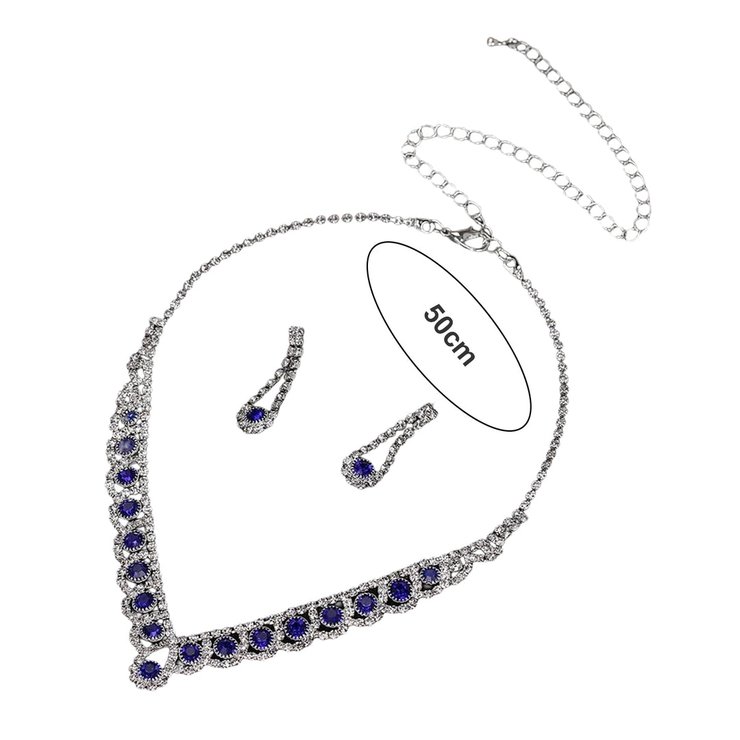 1 Set Bride Necklace Elegant Bling Blue Rhinestone Ladies Necklace Waterdrop Earrings Kit Wedding Jewelry Image 8
