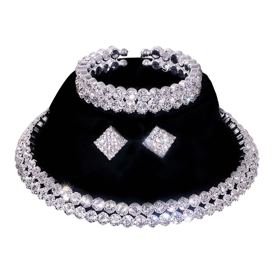 1 Set Elegant Rhinestone Jewelry Set for Women Alloy Faux Crystal Choker Necklace Earrings Bracelet Ideal for Bridal Image 4
