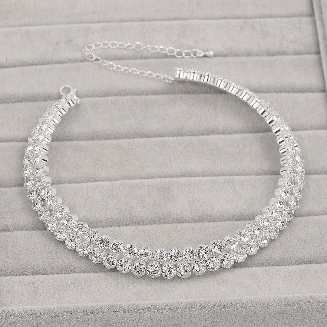 1 Set Elegant Rhinestone Jewelry Set for Women Alloy Faux Crystal Choker Necklace Earrings Bracelet Ideal for Bridal Image 7