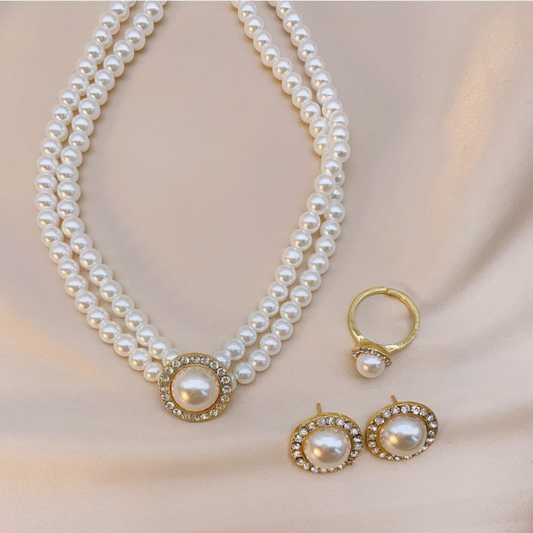 1 Set Bride Necklace Earrings Ring Wedding Jewelry Image 4