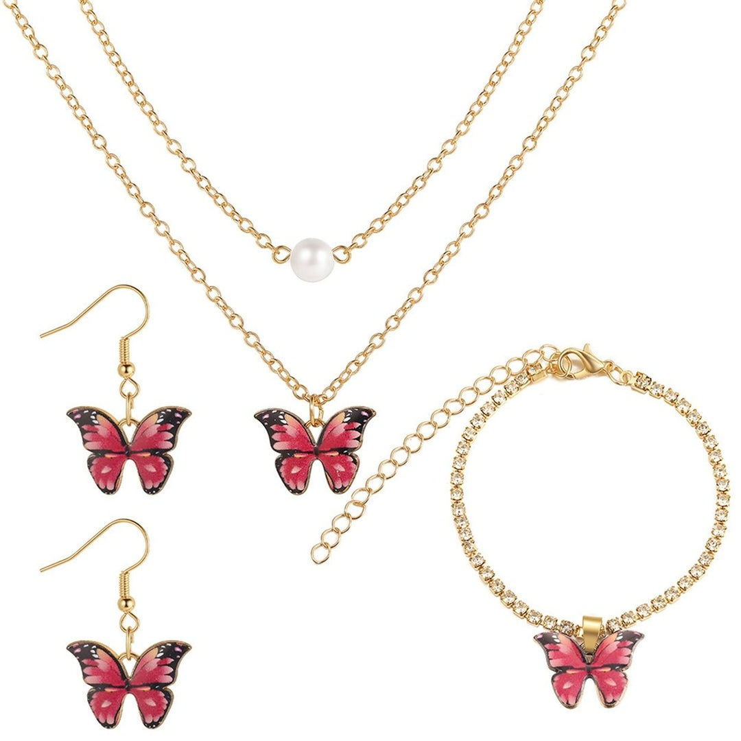 1 Set Dual Layers Butterflies Necklace Elegant Earrings Rhinestone Inlay Bracelet Jewelry Kit Fashion Accessories Gift Image 1