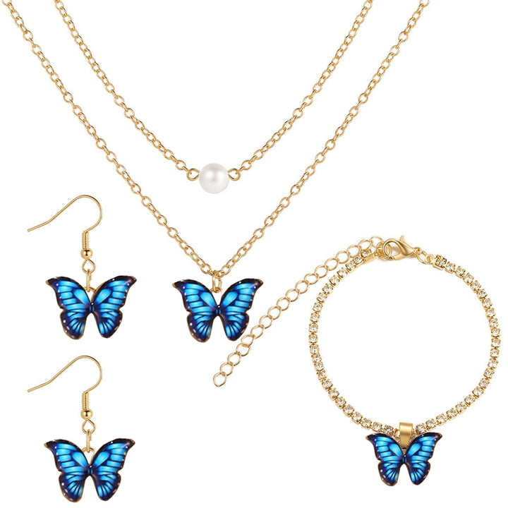 1 Set Dual Layers Butterflies Necklace Elegant Earrings Rhinestone Inlay Bracelet Jewelry Kit Fashion Accessories Gift Image 3