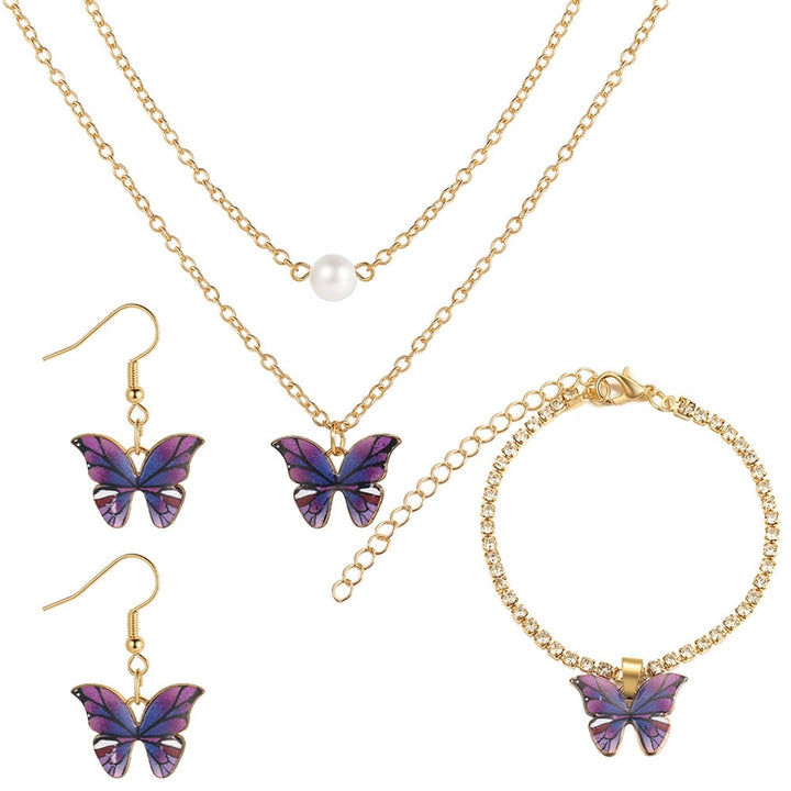 1 Set Dual Layers Butterflies Necklace Elegant Earrings Rhinestone Inlay Bracelet Jewelry Kit Fashion Accessories Gift Image 4