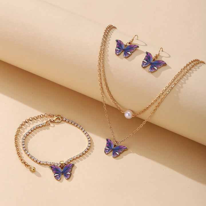 1 Set Dual Layers Butterflies Necklace Elegant Earrings Rhinestone Inlay Bracelet Jewelry Kit Fashion Accessories Gift Image 8