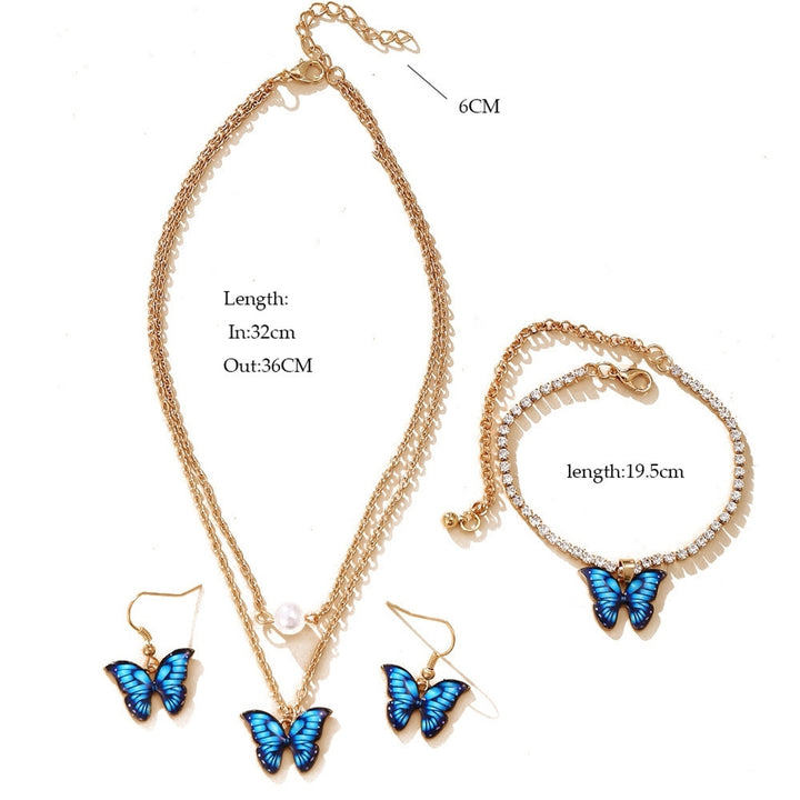 1 Set Dual Layers Butterflies Necklace Elegant Earrings Rhinestone Inlay Bracelet Jewelry Kit Fashion Accessories Gift Image 9