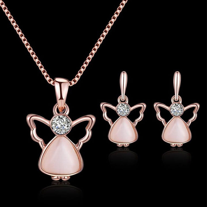 1 Set Women Necklace Earring Set Angle Wing Shape Hollow Out Rhinestone Polished Stainless Exquisite Ear Neck Decoration Image 7