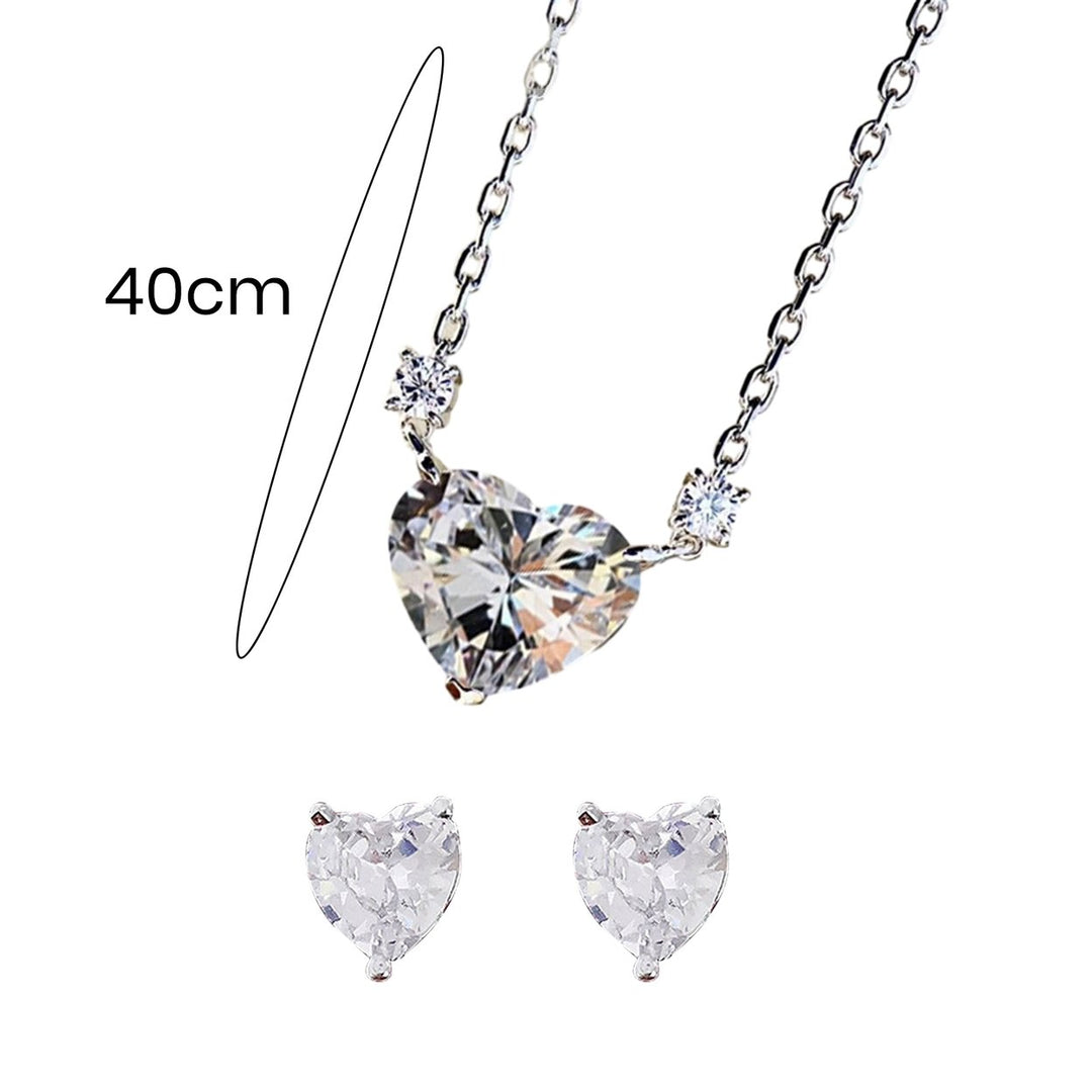 Women Earring Necklace Set Pink Rhinestone Heart Shape Pendant Stainless Ear Neck Decoration Jewelry Prom Wedding Party Image 7