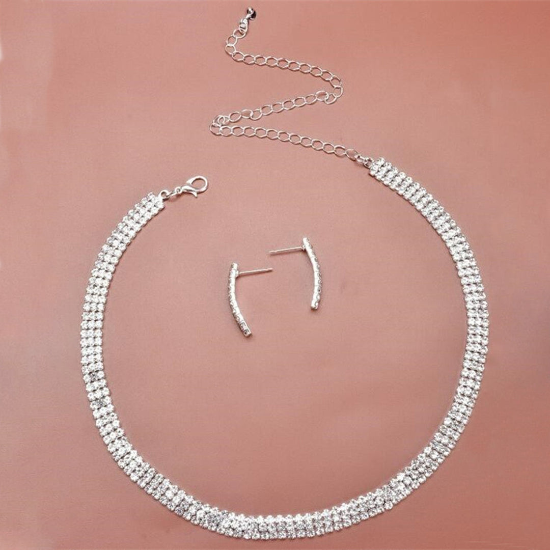 1 Set Bride Necklace Earrings Sparkling Rhinestone Elegant Luxury Hypoallergenic Women Girls Stud Earrings Kit Wedding Image 8