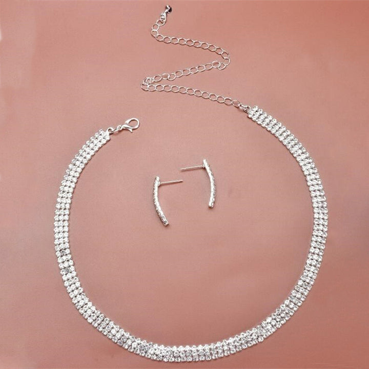 1 Set Bride Necklace Earrings Sparkling Rhinestone Elegant Luxury Hypoallergenic Women Girls Stud Earrings Kit Wedding Image 8