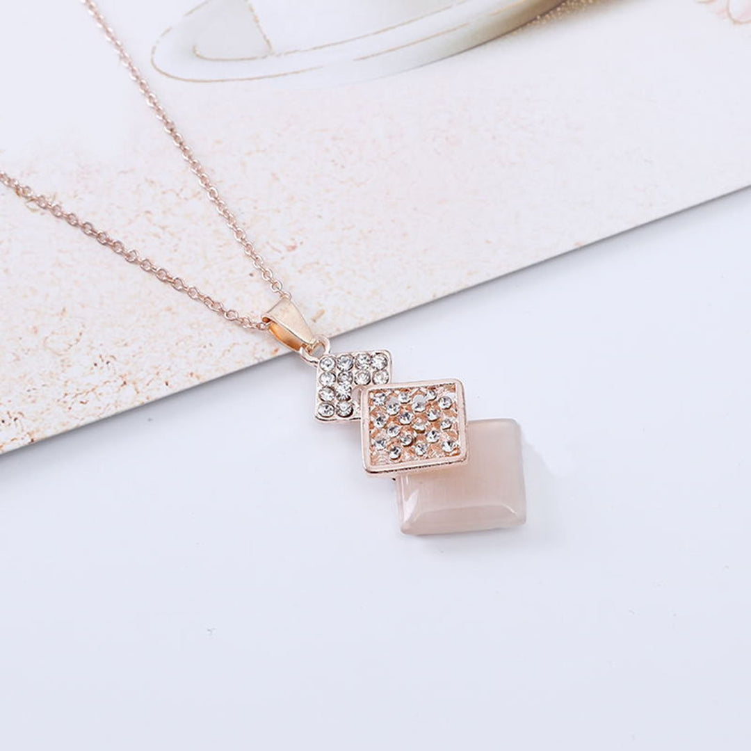 2Pcs/Set Women Hollow Geometric Square Pendant Necklace Shining Rhinestones Faux Opal Inlaid Adjustable Necklace Drop Image 7