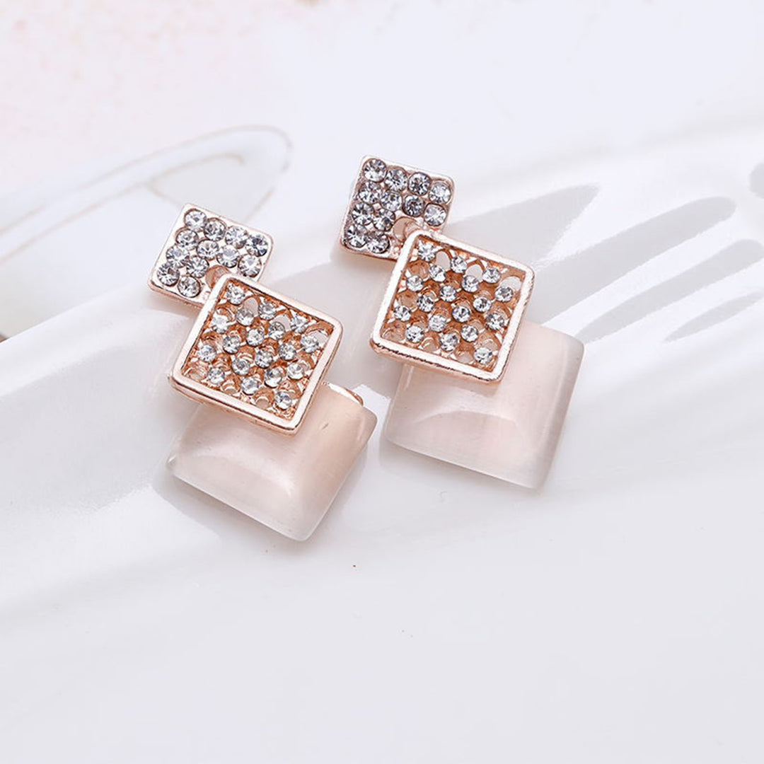 2Pcs/Set Women Hollow Geometric Square Pendant Necklace Shining Rhinestones Faux Opal Inlaid Adjustable Necklace Drop Image 8