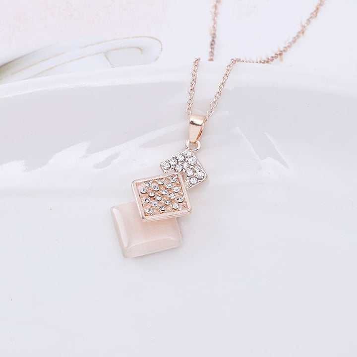 2Pcs/Set Women Hollow Geometric Square Pendant Necklace Shining Rhinestones Faux Opal Inlaid Adjustable Necklace Drop Image 9