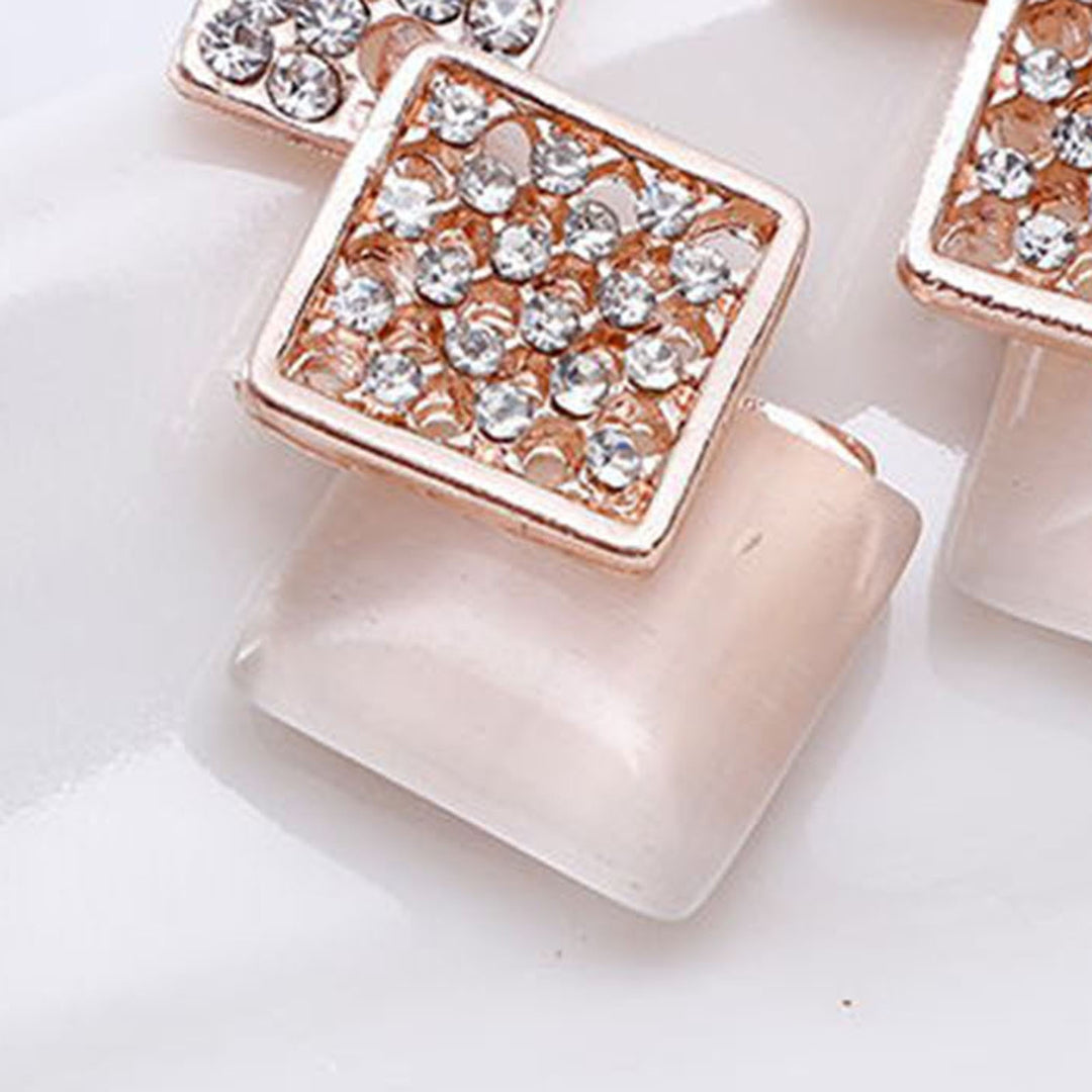 2Pcs/Set Women Hollow Geometric Square Pendant Necklace Shining Rhinestones Faux Opal Inlaid Adjustable Necklace Drop Image 10