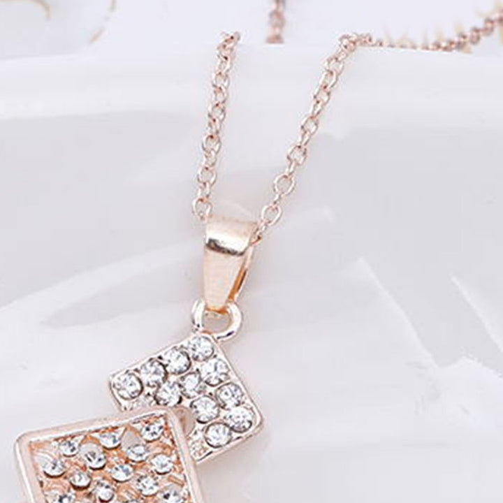 2Pcs/Set Women Hollow Geometric Square Pendant Necklace Shining Rhinestones Faux Opal Inlaid Adjustable Necklace Drop Image 11