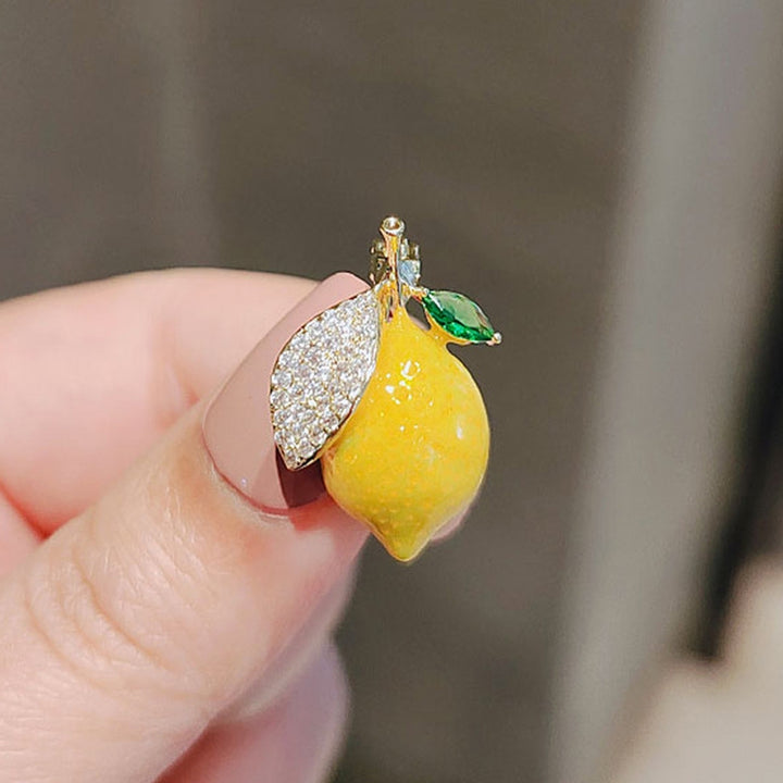 Brooch Pin Lemon Rhinestones Yellow Bright Luster Dripping Oil Brooch Clothes Decor Image 2