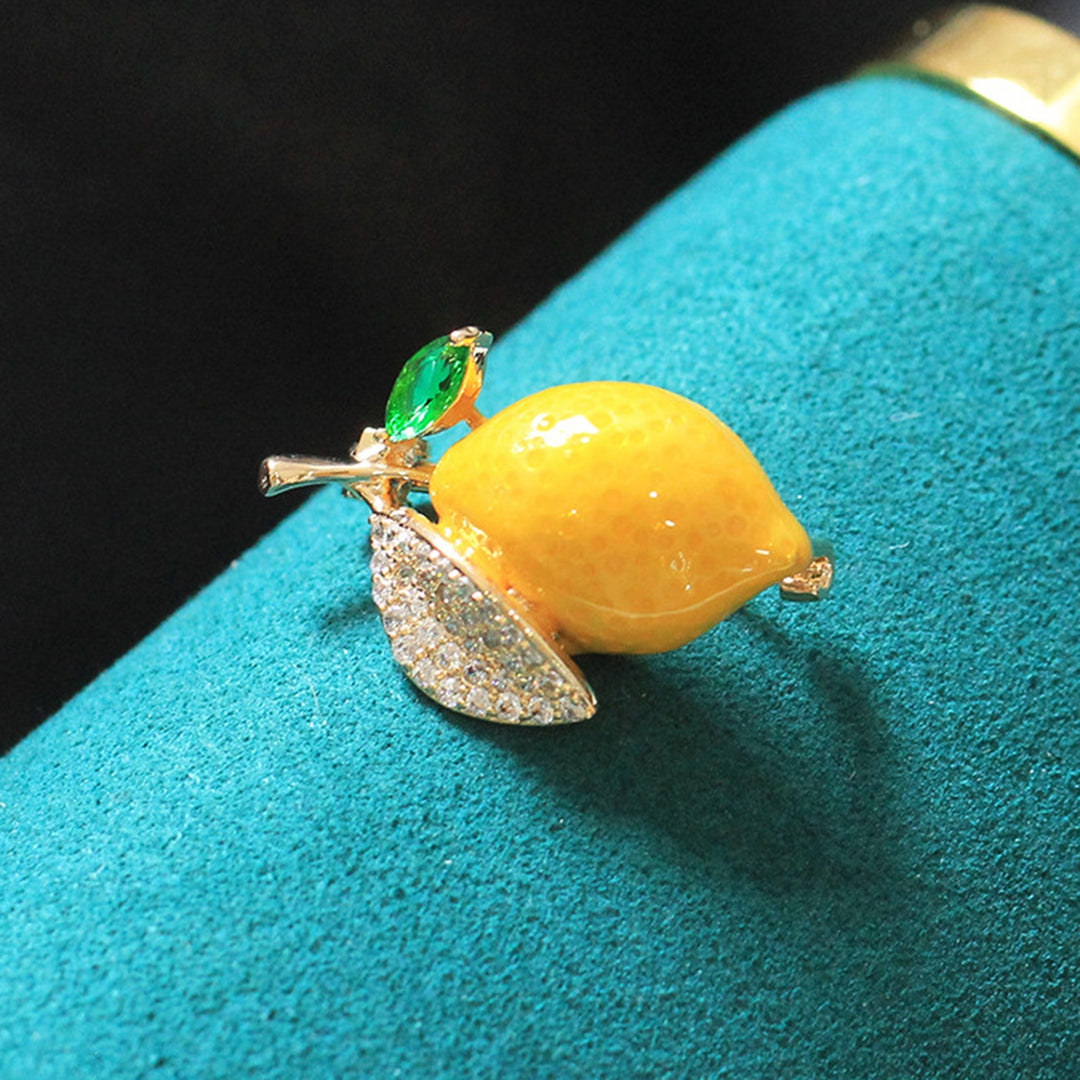 Brooch Pin Lemon Rhinestones Yellow Bright Luster Dripping Oil Brooch Clothes Decor Image 3