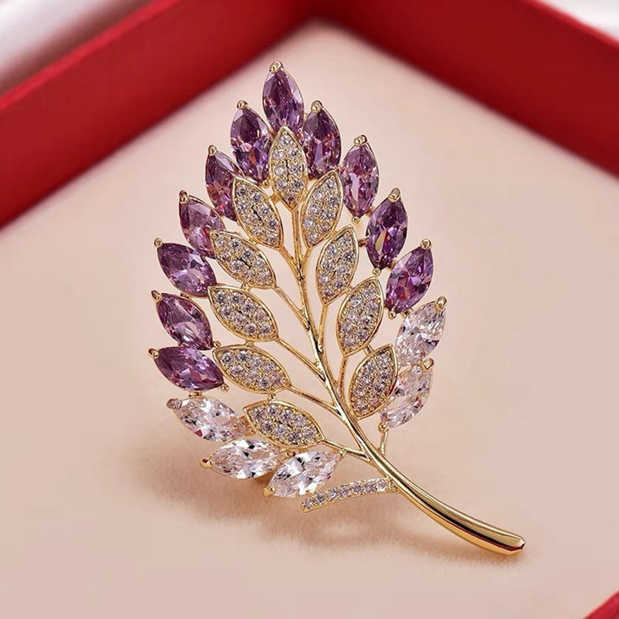 Brooch Grace Elegant Rhinestones Hollow-out Leaf Brooch Pin Clothes Accessories Image 1