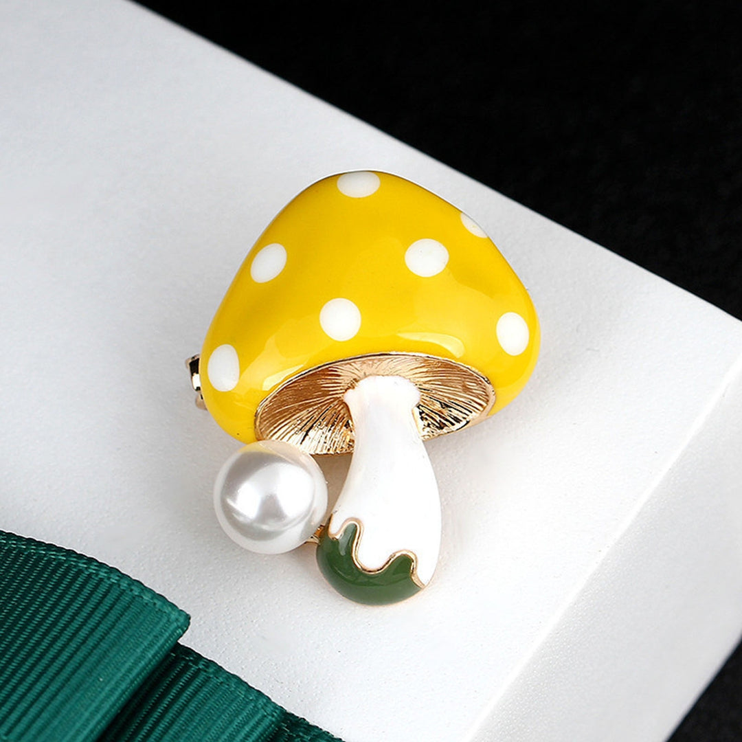 Unisex Brooch Pin Mushroom Faux Pearl Jewelry Plant Appearance Electroplating Badge Clothes Decor Image 4