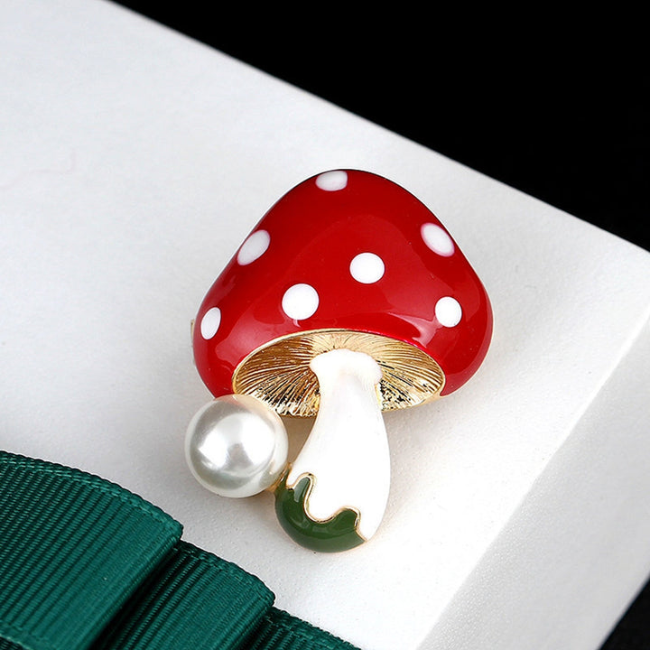 Unisex Brooch Pin Mushroom Faux Pearl Jewelry Plant Appearance Electroplating Badge Clothes Decor Image 7