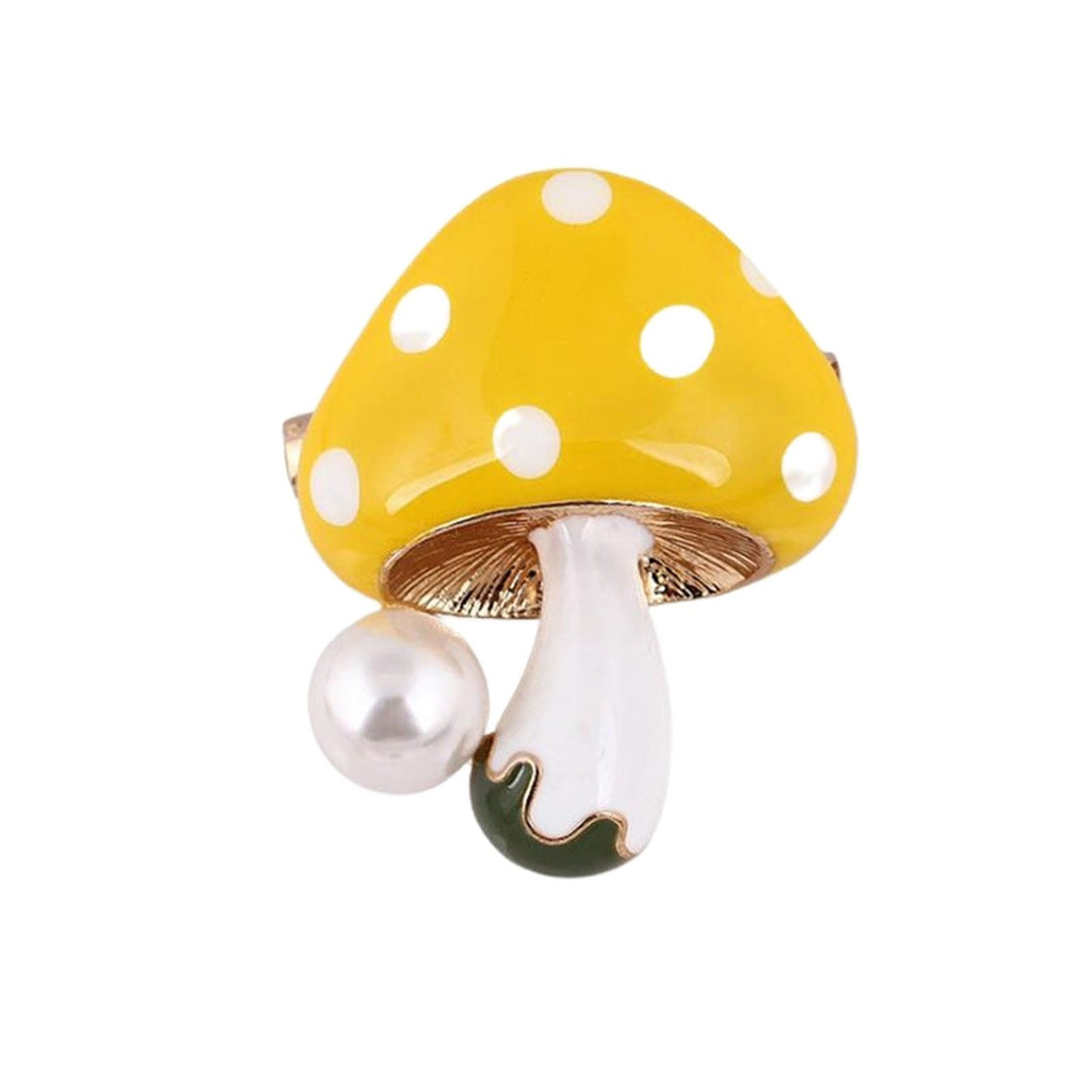 Unisex Brooch Pin Mushroom Faux Pearl Jewelry Plant Appearance Electroplating Badge Clothes Decor Image 9